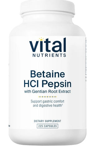 Vital Nutrients Betaine HCl with Pepsin and Gentian Root Extract, 225 caps