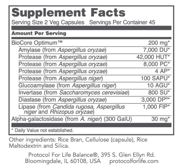 PROTOCOL FOR LIFE BALANCE BIOCORE ENHANCED ENZYMES 90 VEG CAPS