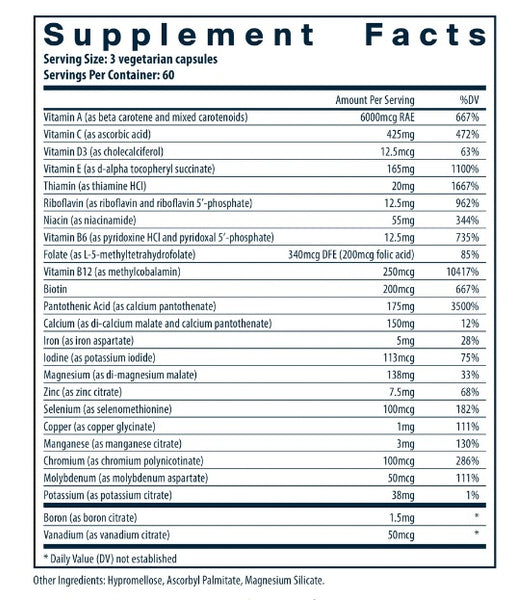 Vital Nutrients Multi-Nutrients  Citrate/Malate Formula with Copper Iron, 180 veg caps