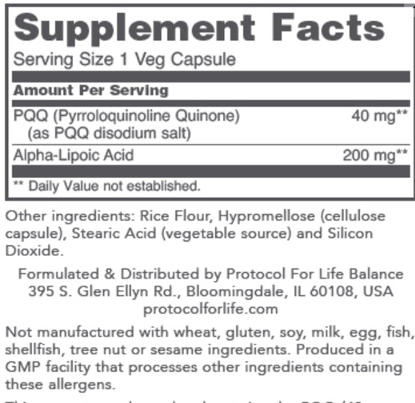 PROTOCOL FOR LIFE BALANCE PQQ EXTRA STRENGHT 40 MG 50 VEG CAPSULES