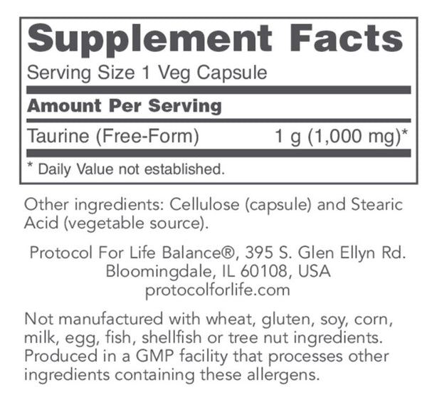 PROTOCOL FOR LIFE BALANCE TAURINE 1000 MG 100 VEG CAPS