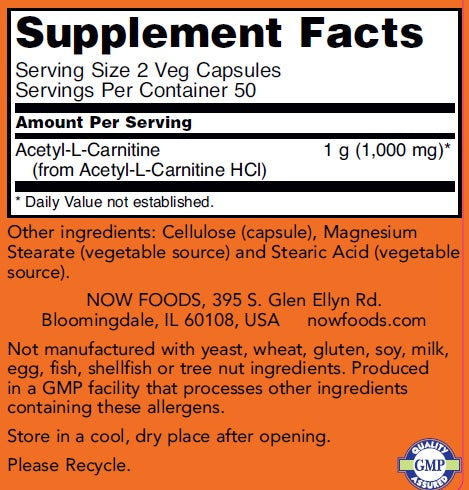 Now Foods, Acetyl L-Carnitine, 500mg, 100 Veg Caps Natural Doctor Now Foods, Acetyl L-Carnitine, 500mg, 100 Veg Caps Natural Doctor