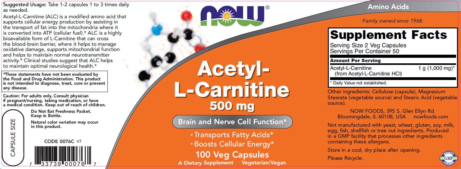 Now Foods, Acetyl L-Carnitine, 500mg, 100 Veg Caps Natural Doctor Now Foods, Acetyl L-Carnitine, 500mg, 100 Veg Caps Natural Doctor