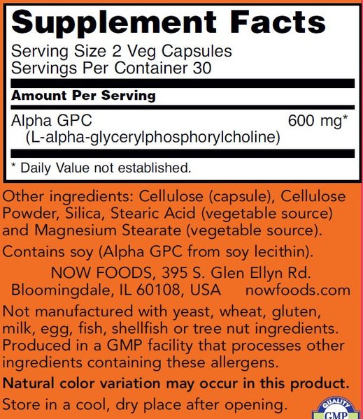 Now Foods, Alpha GPC, 300mg, 60 Veg Caps