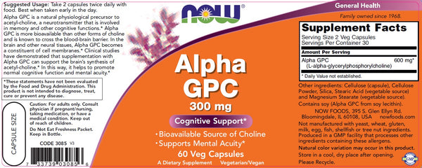 Now Foods, Alpha GPC, 300mg, 60 Veg Caps