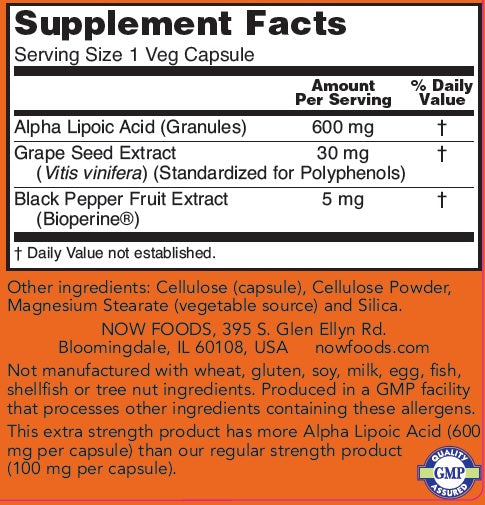 Now Foods, Alpha Lipoic Acid, 600 Mg, 120 Veg Caps