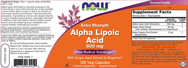 Now Foods, Alpha Lipoic Acid, 600 Mg, 120 Veg Caps