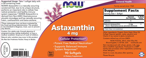 Now Foods, Astaxanthin 4mg, 90 Softgels