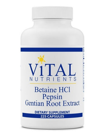 Vital Nutrients Betaine HCl with Pepsin and Gentian Root Extract, 225 caps