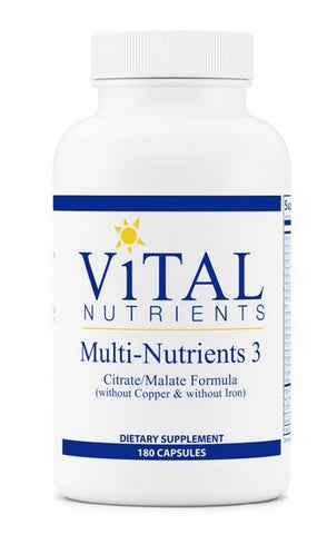 Vital Nutrients Multi-Nutrients 3 Citrate/Malate Formula (without Copper Iron), 180 veg caps